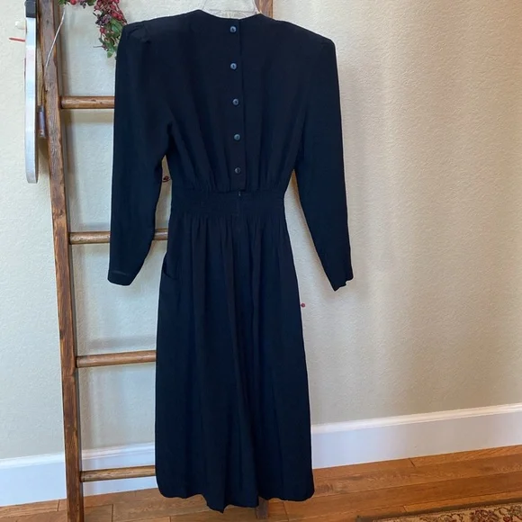 Vintage Karin Stevens Embroidered, Beaded & Laced Black Maxi Dress, 6 Petite - Picture 7 of 9